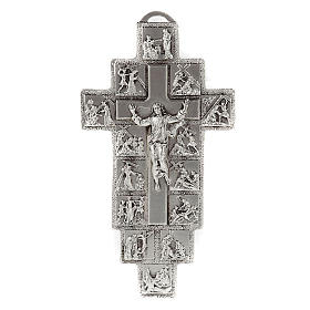 Crucifixo prata 14 estações Via Sacra e Cristo Ressuscitado