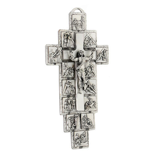 Silver Crucifix with 14 Stations of the Cross and Resurrected Jesus 3