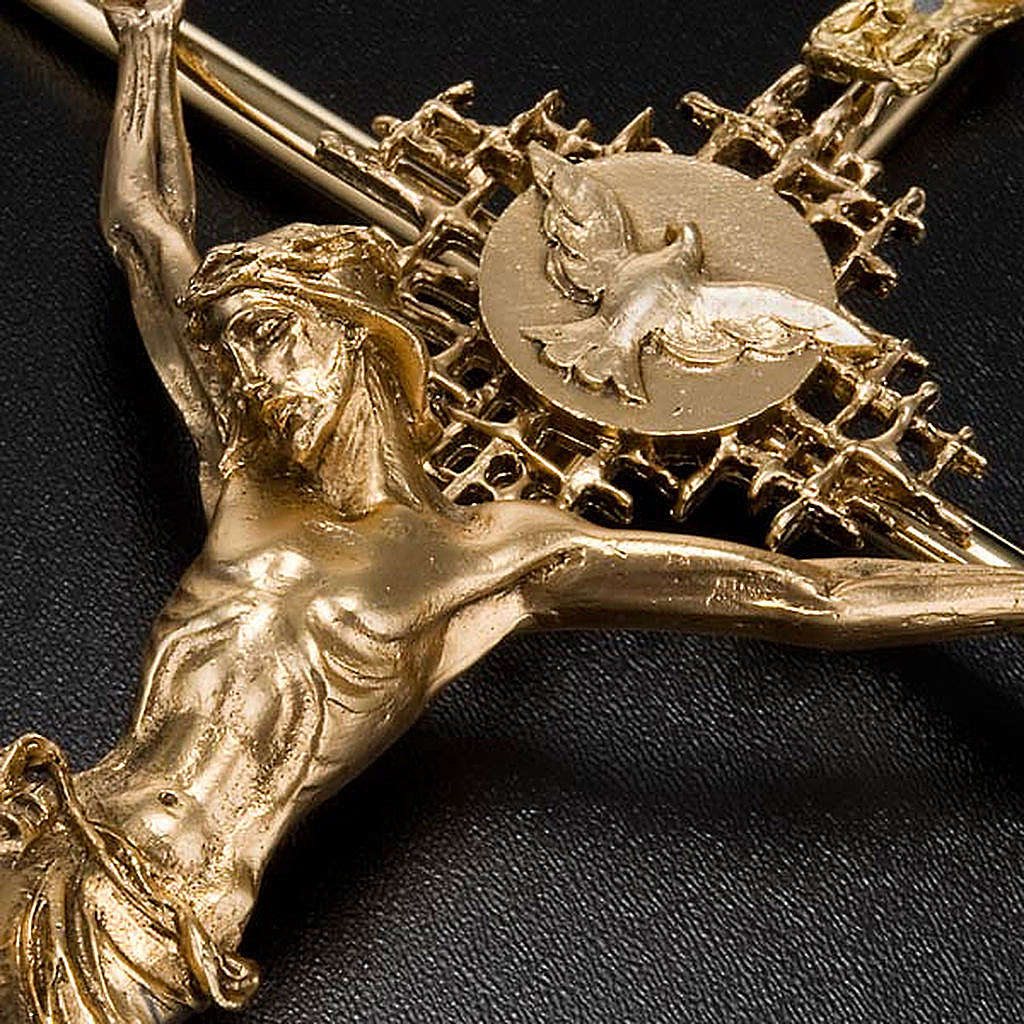 Crucifijo Metal Dorado Cristo Padre Espíritu Santo Venta Online En