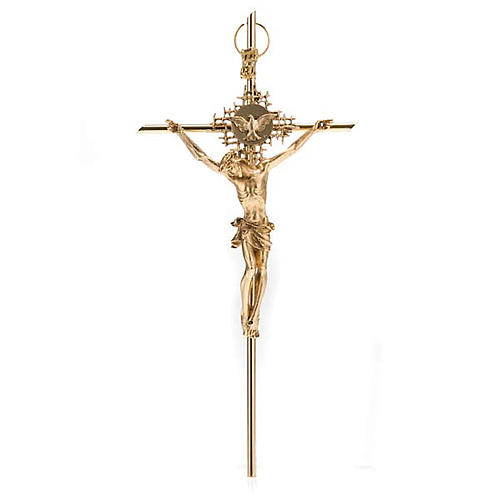 Crucifix métal doré Christ Père, saint Espr 1