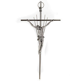 Crucifix in silver metal with rays