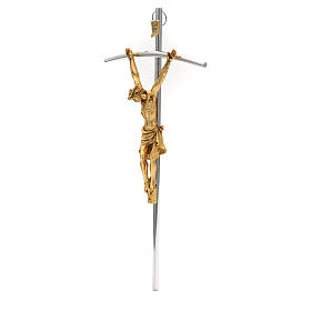 Kruzifix aus versilberten und goldenen Metall, 35cm.
