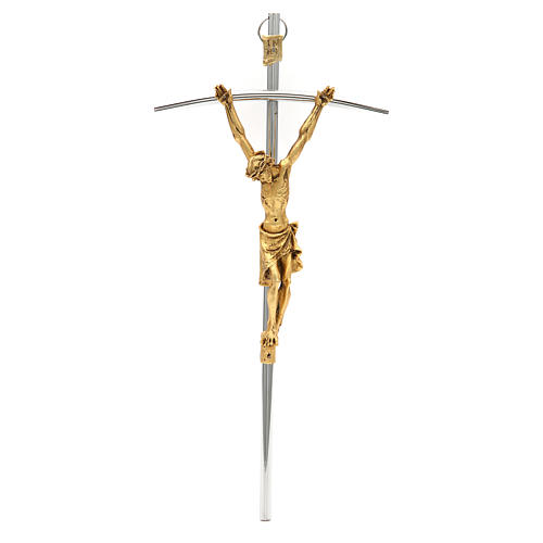 Kruzifix aus versilberten und goldenen Metall, 35cm. 1