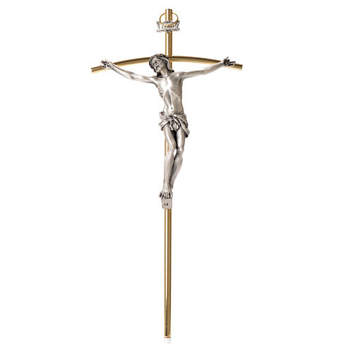 Krucyfiks pozłacany z ciałem Chrystusa posrebrzanym 35cm 1