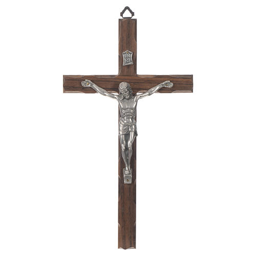 Crucifix in wood with Christ in silver metal 25cm 1