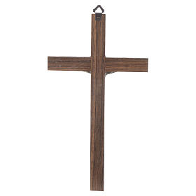 Croix bois Christ métal argenté 25 cm