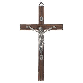 Cruz madeira Cristo metal prateado 25 cm