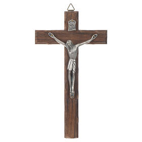 Croce legno Cristo metallo argentato 18 cm