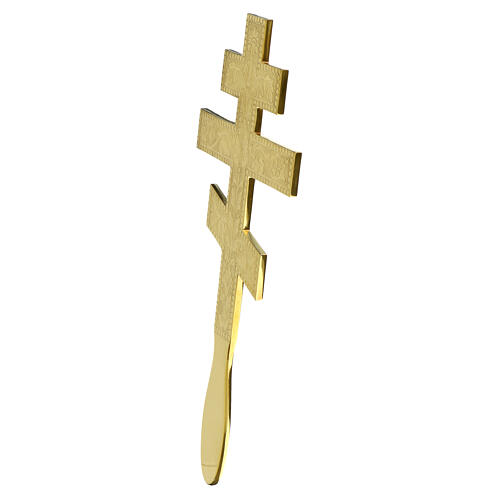 Byzantine cross carved by hand in golden brass 3