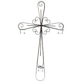 Wall cross with 3 candle holders in glass 75x45 cm