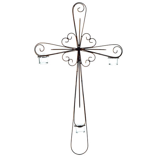 Wall cross with 3 candle holders in glass 75x45 cm 3