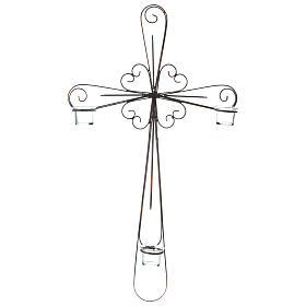 Krzyż ścienny metalowy, 3 pojemniczki ze szkła, 75x45 cm