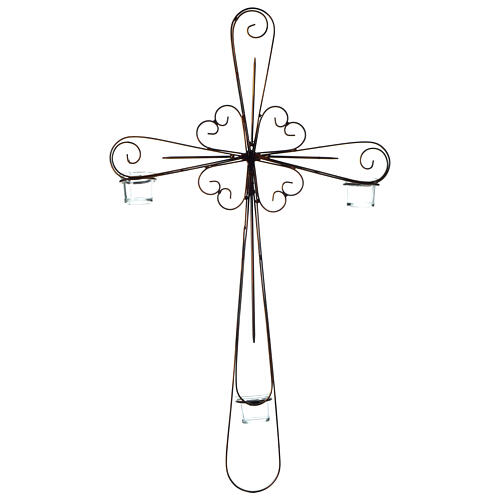 Krzyż ścienny metalowy, 3 pojemniczki ze szkła, 75x45 cm 3