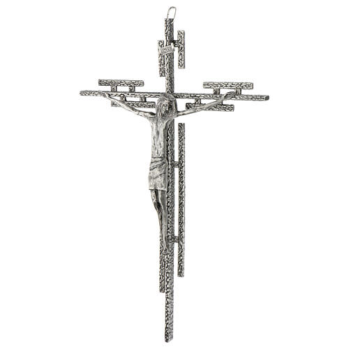 Crucifijo de metal plateado de pared h. 65 cm 3