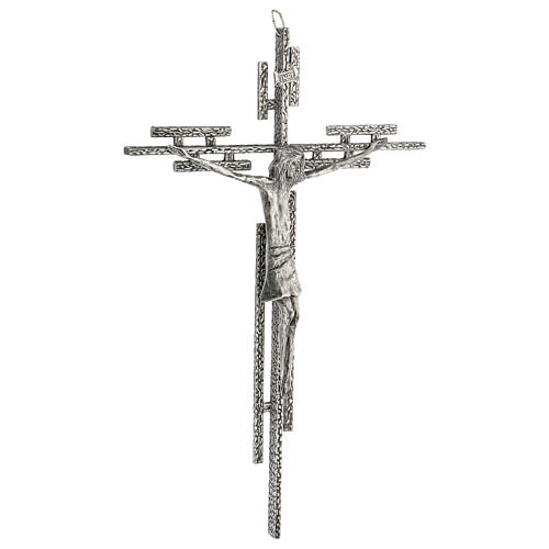 Crucifijo de metal plateado de pared h. 65 cm 5