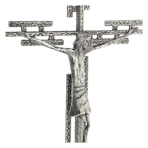 Crucifijo de metal plateado de pared h. 65 cm
