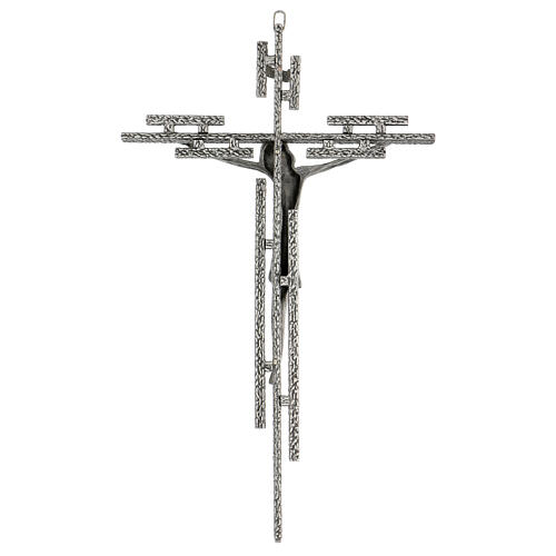 Crucifijo de metal plateado de pared h. 65 cm 7