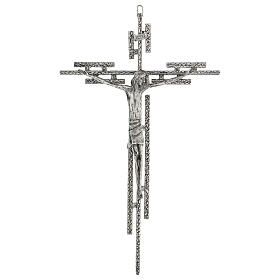 Crucifix en métal argenté mural h 65 cm