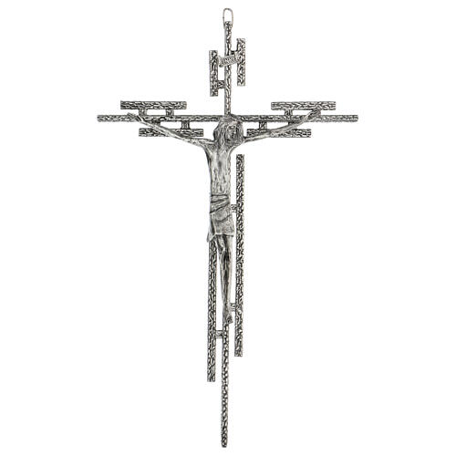 Crucifix en métal argenté mural h 65 cm 1