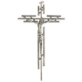 Crocifissi in metallo: Crocefisso in metallo argentato da parete h. 65 cm