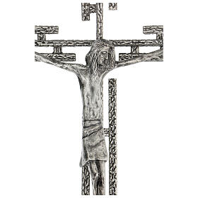 Crucifixo em metal prateado de parede h 65 cm