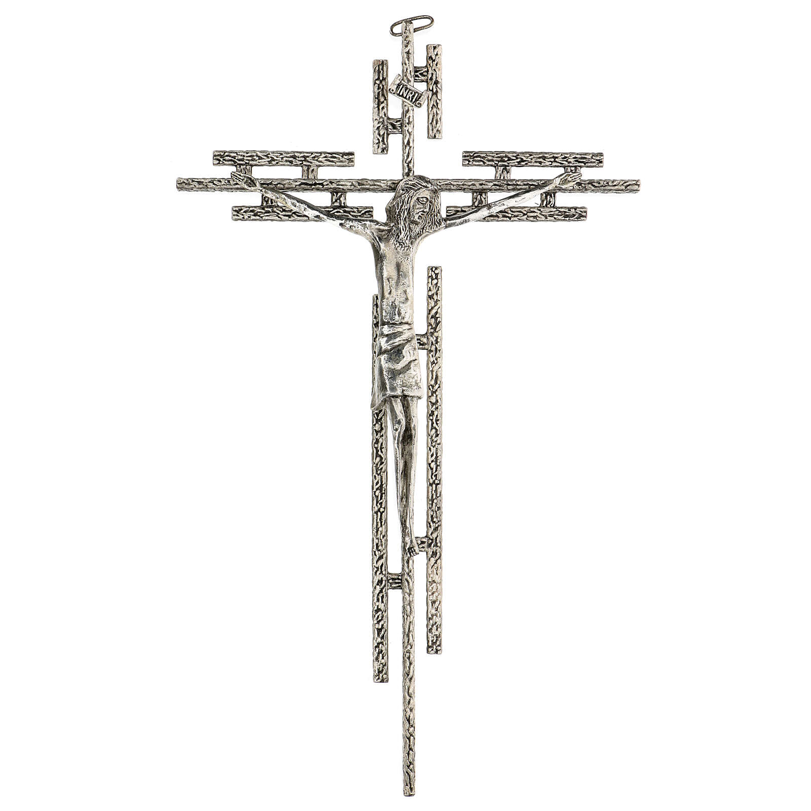 Wall crucifix in silver metal, h. 65 cm online sales on