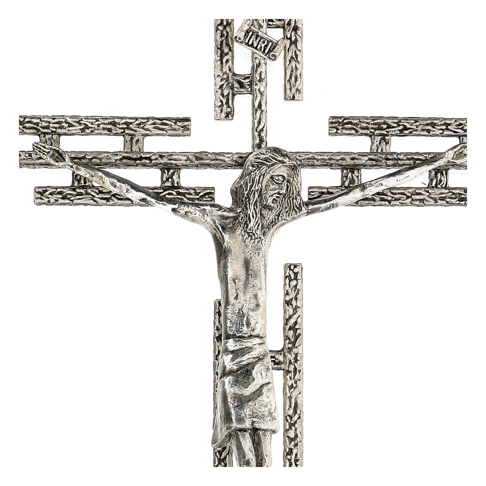 Wall crucifix in silver metal, h. 65 cm online sales on