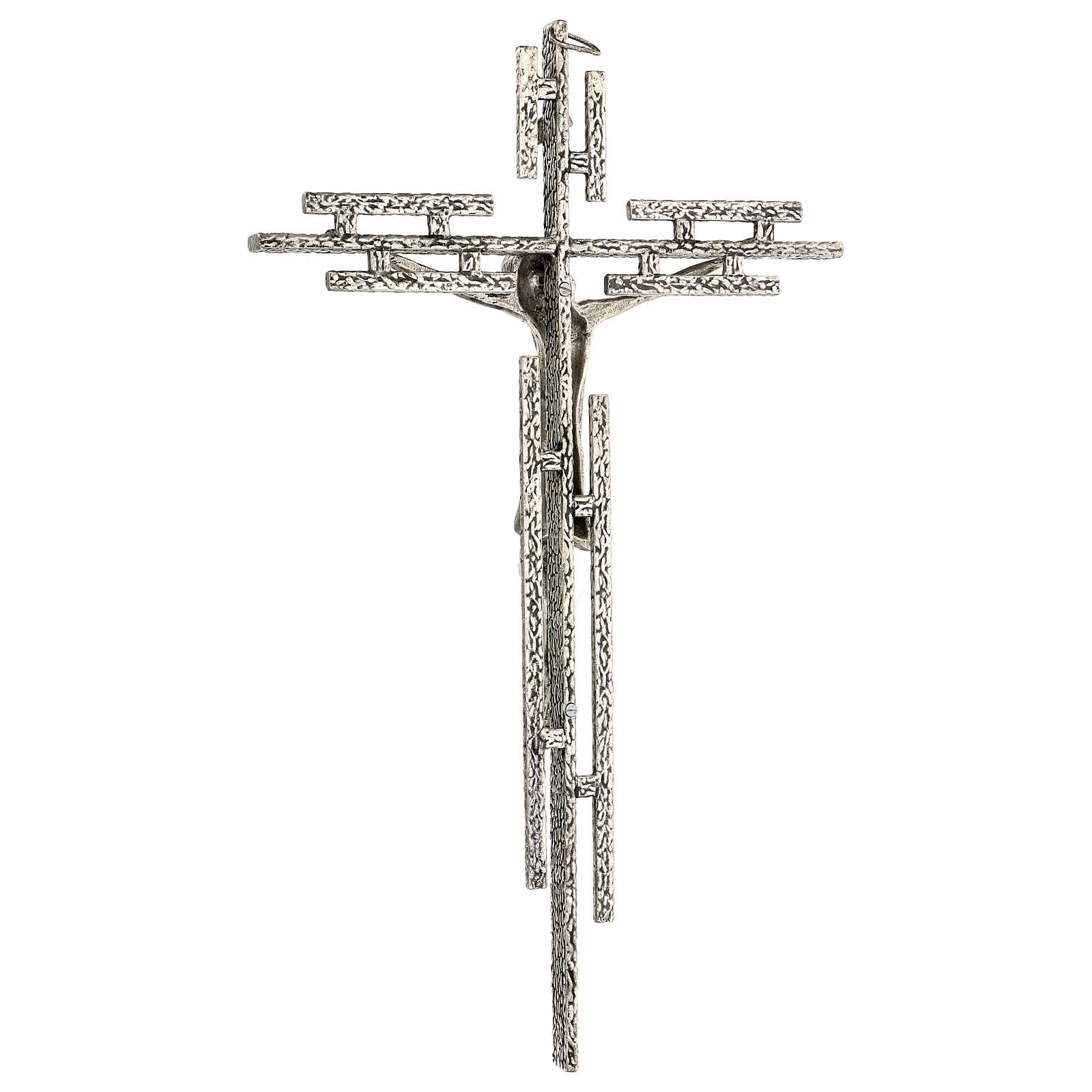 Wall crucifix in silver metal, h. 65 cm online sales on