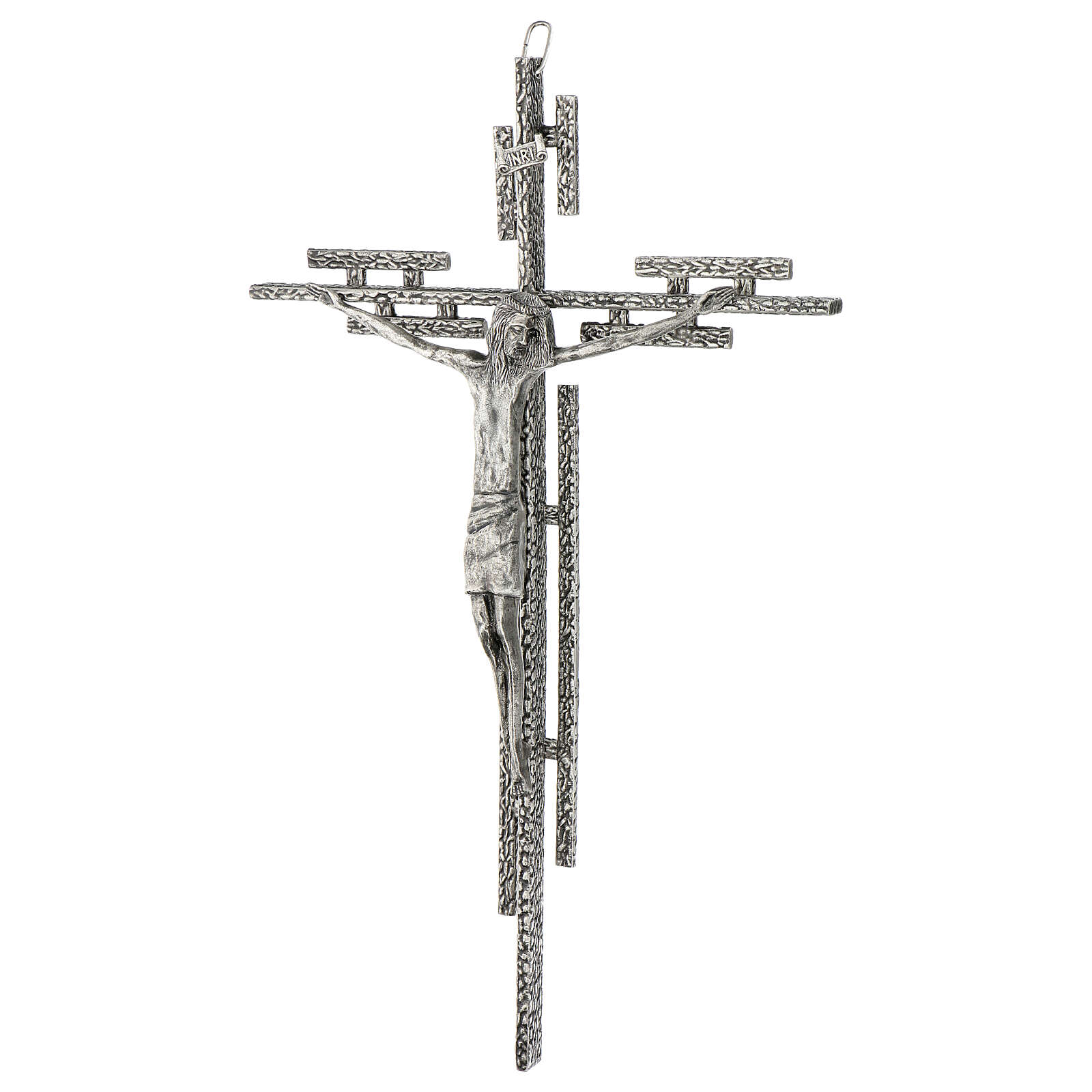 Wall crucifix in silver metal, h. 65 cm online sales on