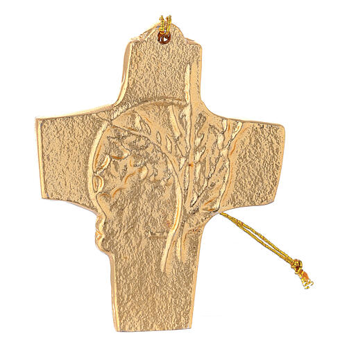Kreuz zum Aufhängen aus vergoldetem Aluminium mit Trauben und Weizen, 9,5 cm 1