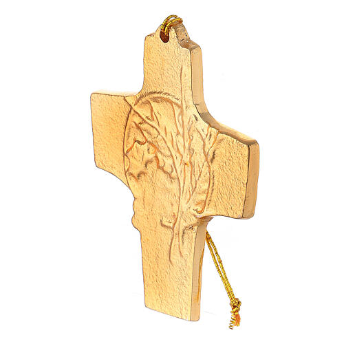 Kreuz zum Aufhängen aus vergoldetem Aluminium mit Trauben und Weizen, 9,5 cm 2