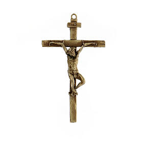 Kreuzweg-Kruzifix aus bronzierter Legierung mit Christuskőrper auf dem Leidensweg, 15 cm