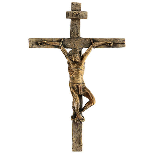 Bronze wall crucifix Way of the Cross with INRI plate 54 cm 1