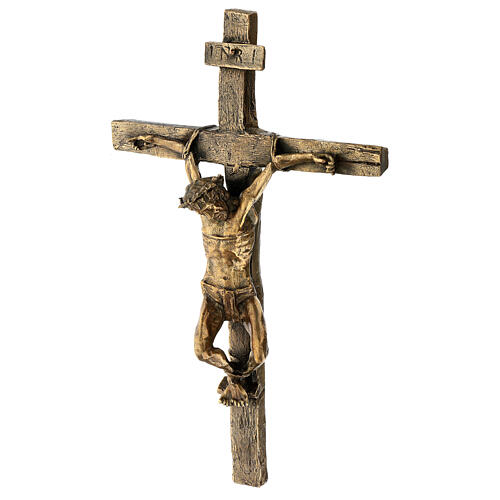 Bronze wall crucifix Way of the Cross with INRI plate 54 cm 3
