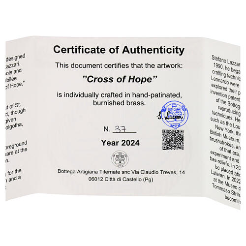 Cross of Hope, Bottega Tifernate, 8 in, Jubilee 2025 17