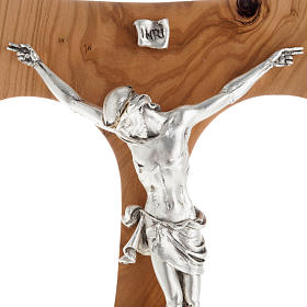 Olive wood tau body of Christ in silvery metal 37 cm