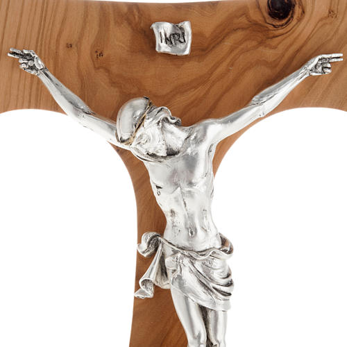Krzyż Tau drewno oliwne metal posrebrzany 37cm 2