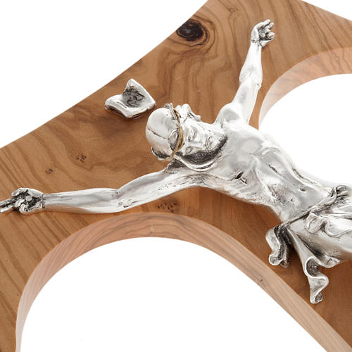 Olive wood tau body of Christ in silvery metal 37 cm 4