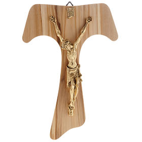 Olive wood tau body of Christ in gilded metal 26 cm