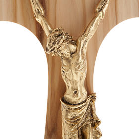 Krzyż Tau drewno oliwne metal pozłacany 26cm