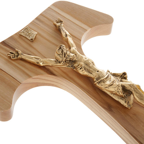 Krzyż Tau drewno oliwne metal pozłacany 26cm 3