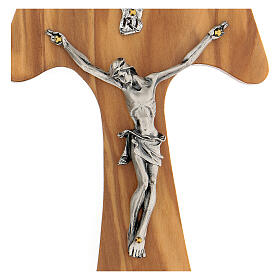 Krzyż Tau metal posrebrzany drewno oliwne