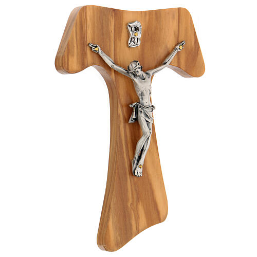 Olive wood tau and body of Christ in silvery metal 3
