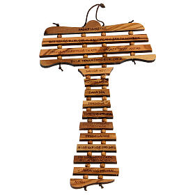 Tau cross in olive wood with prayer in SPANISH