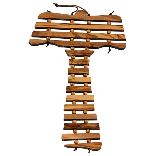 Tau cross in olive wood with prayer in SPANISH 3