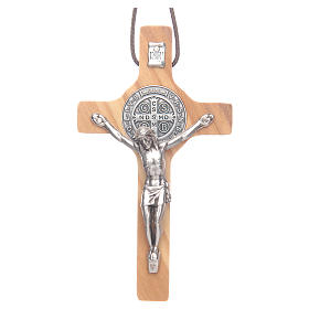 Saint Benedict olive wood cross pendant