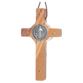 Saint Benedict olive wood cross pendant