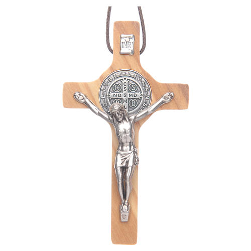 Saint Benedict olive wood cross pendant 1