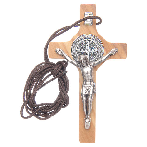 Saint Benedict olive wood cross pendant 3