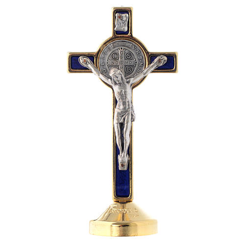 Kreuz Heilig Benedictus Metall Blau fuer Tisch 1